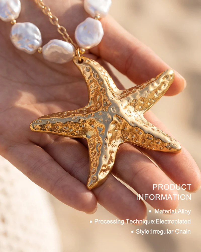 Layered Pearl & Starfish Statement Necklace