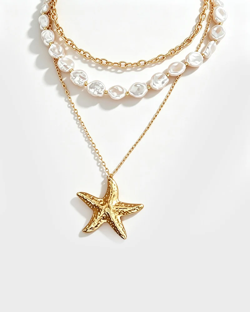 Layered Pearl & Starfish Statement Necklace