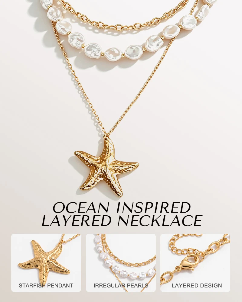 Layered Pearl & Starfish Statement Necklace